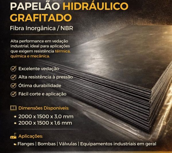 Papelão Hidráulico Grafitado – Chapas 2000x1500mm | 1,6 e 3,0mm
