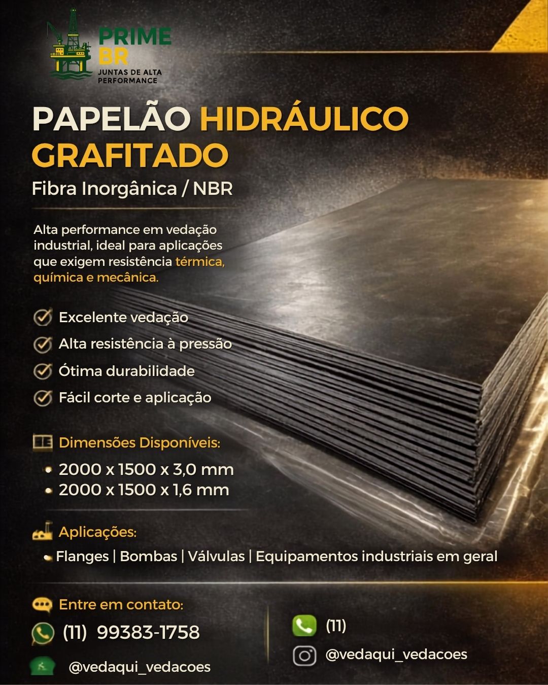 Papelão Hidráulico Grafitado – Chapas 2000x1500mm | 1,6 e 3,0mm